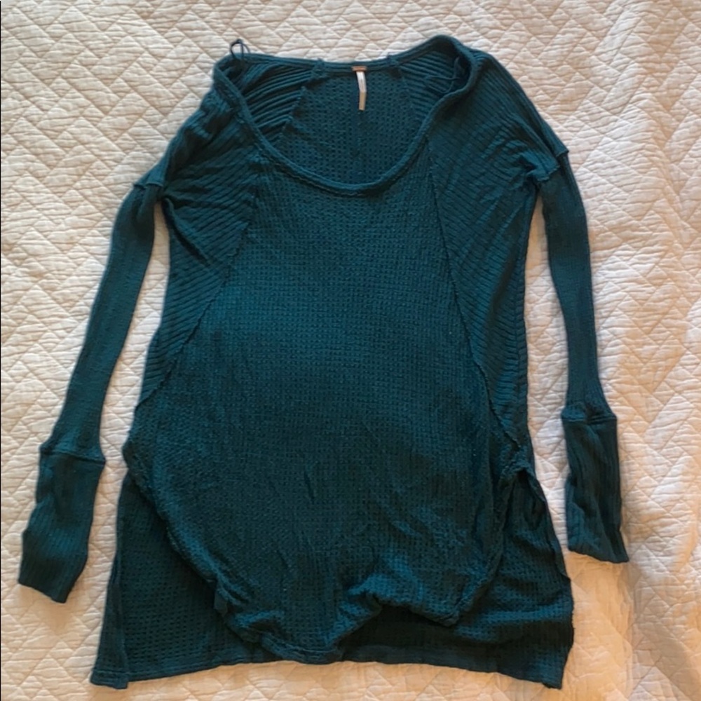 Free People Turquoise Waffle Shirt